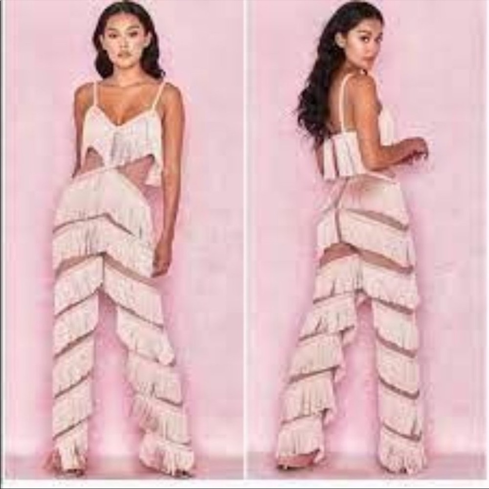 House Of CB Marcella Fringe Champagne Pink Jumpsuit